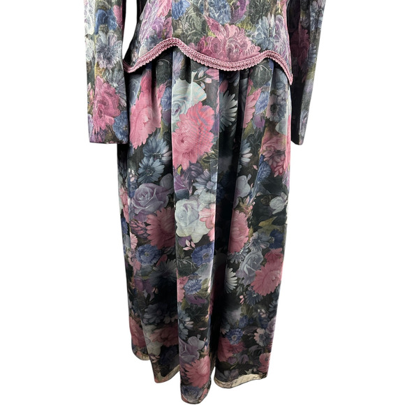 Vintage Unbranded Floral Peplum Dress Secretary Romantic Prairie Layered Size 16 - Picture 11 of 16